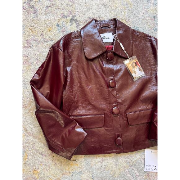 Self-Portrait Burgundy Leather Jacket - Picture 8 of 13